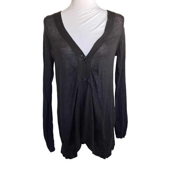 Moth Sweaters - MOTH Women's Black Thin Knit Button Front Ruffle Duster Cardigan Sweater Medium‎